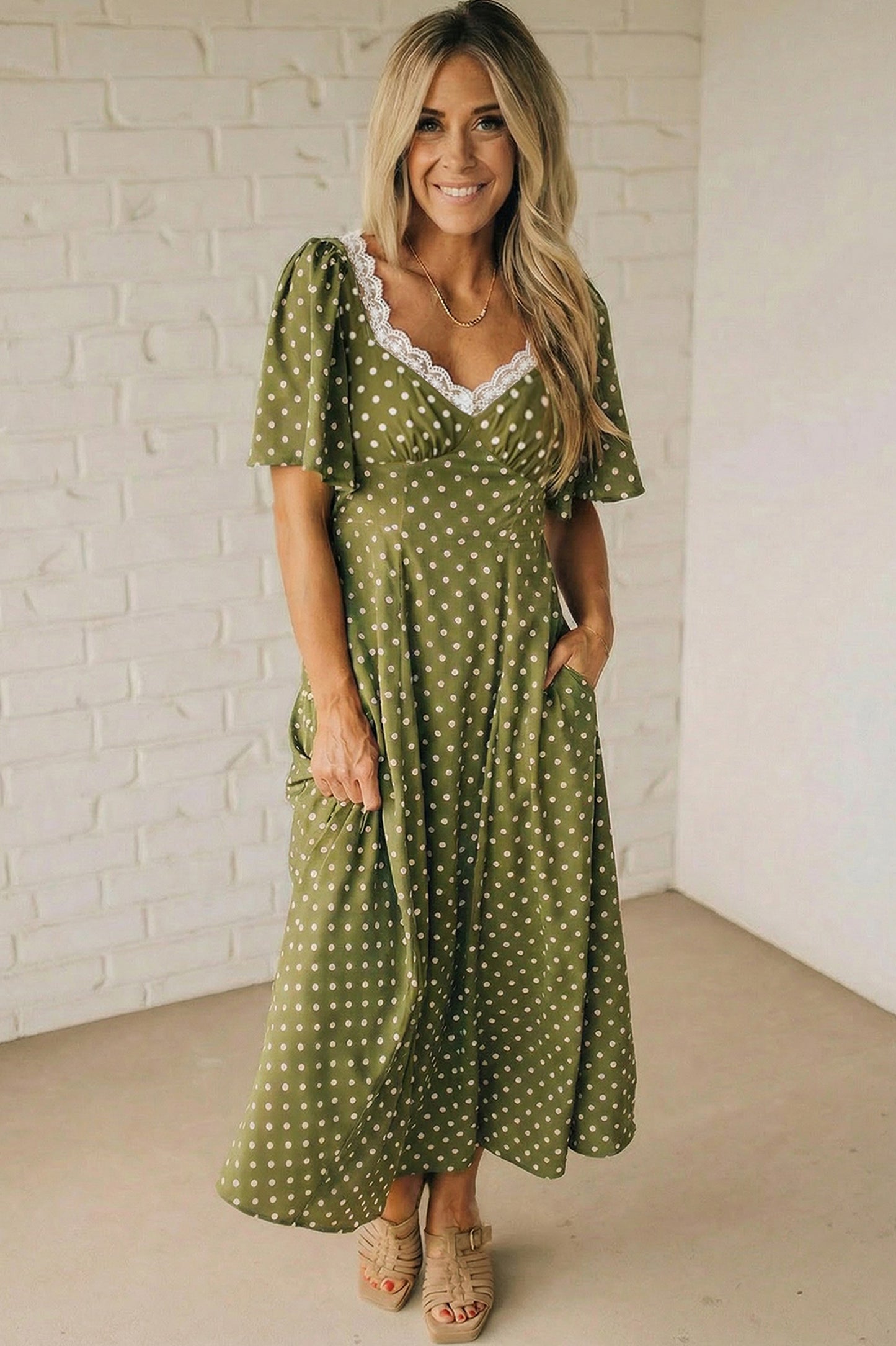 Emerald Dots & Lace Maxi