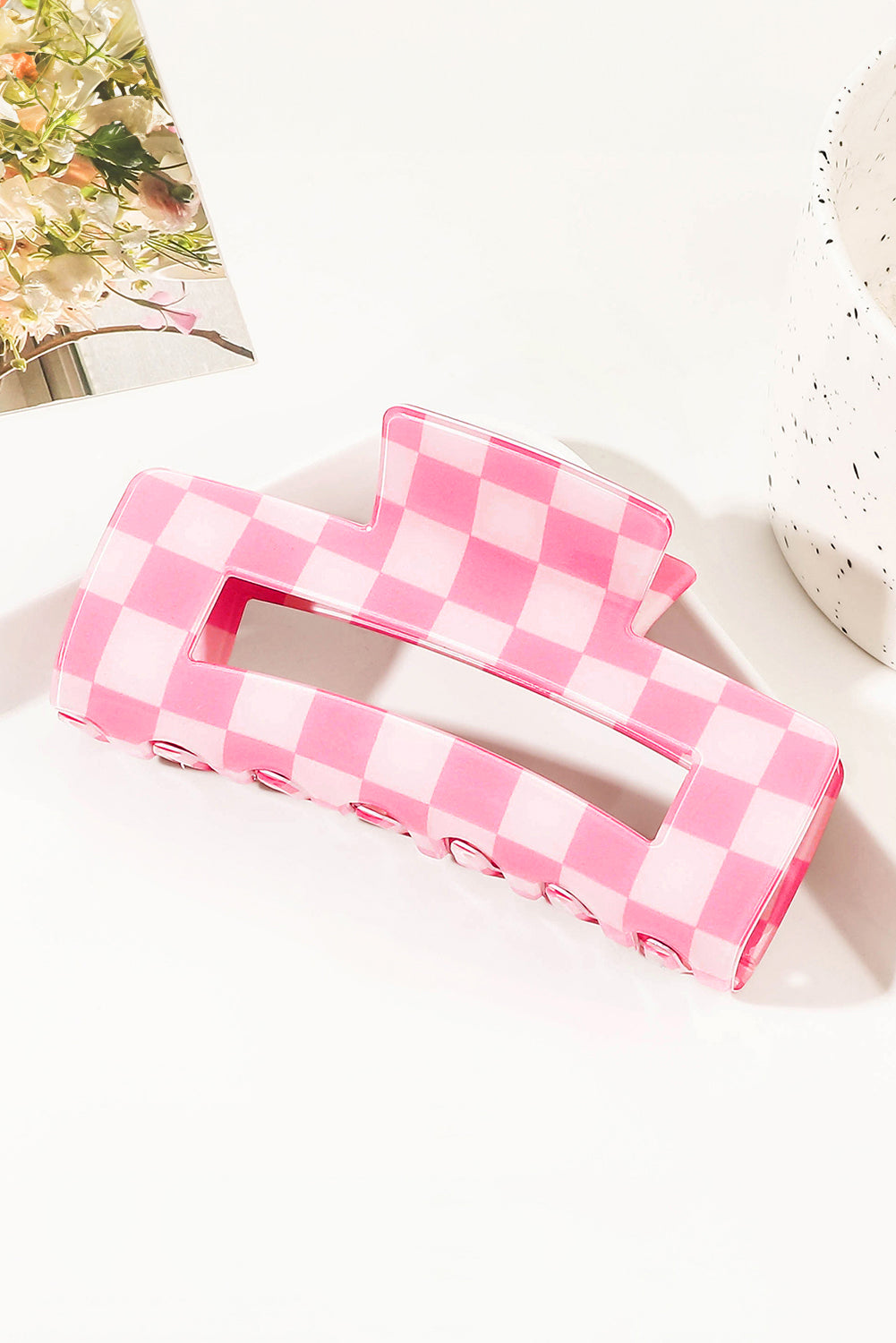 Pink Checkered Hair Clip