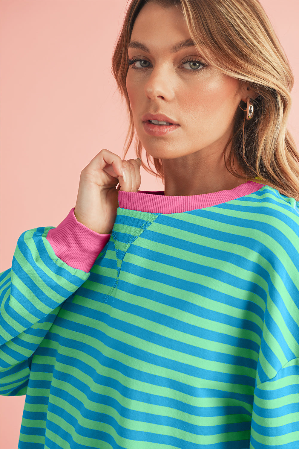 Sky Blue Stripe Oversized Pullover