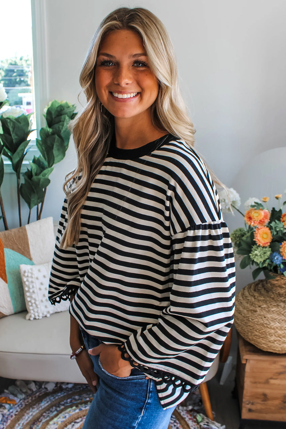 Stripe & Swing Bell Sleeve Tee