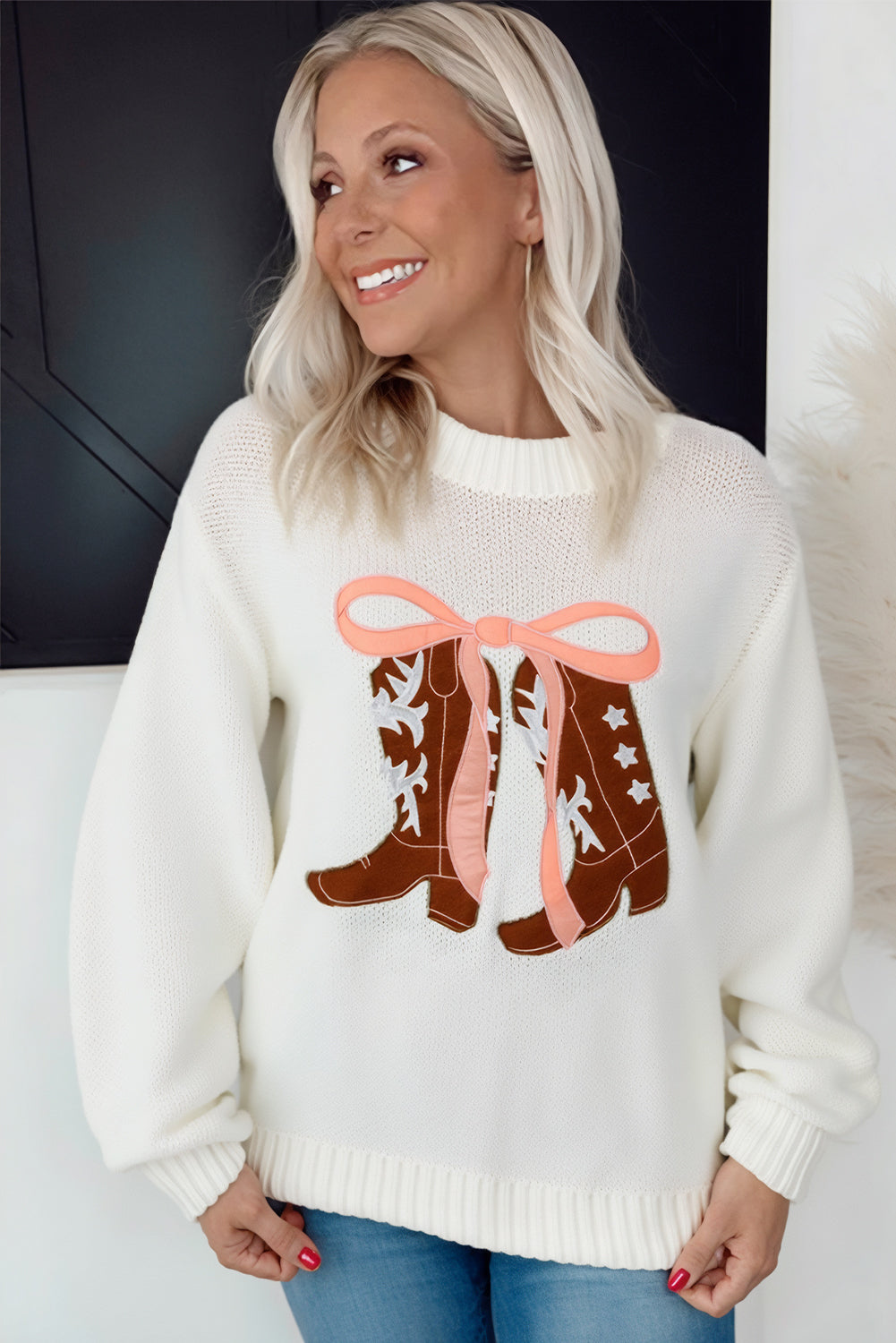 Western Belle Bow And Boots Sweater