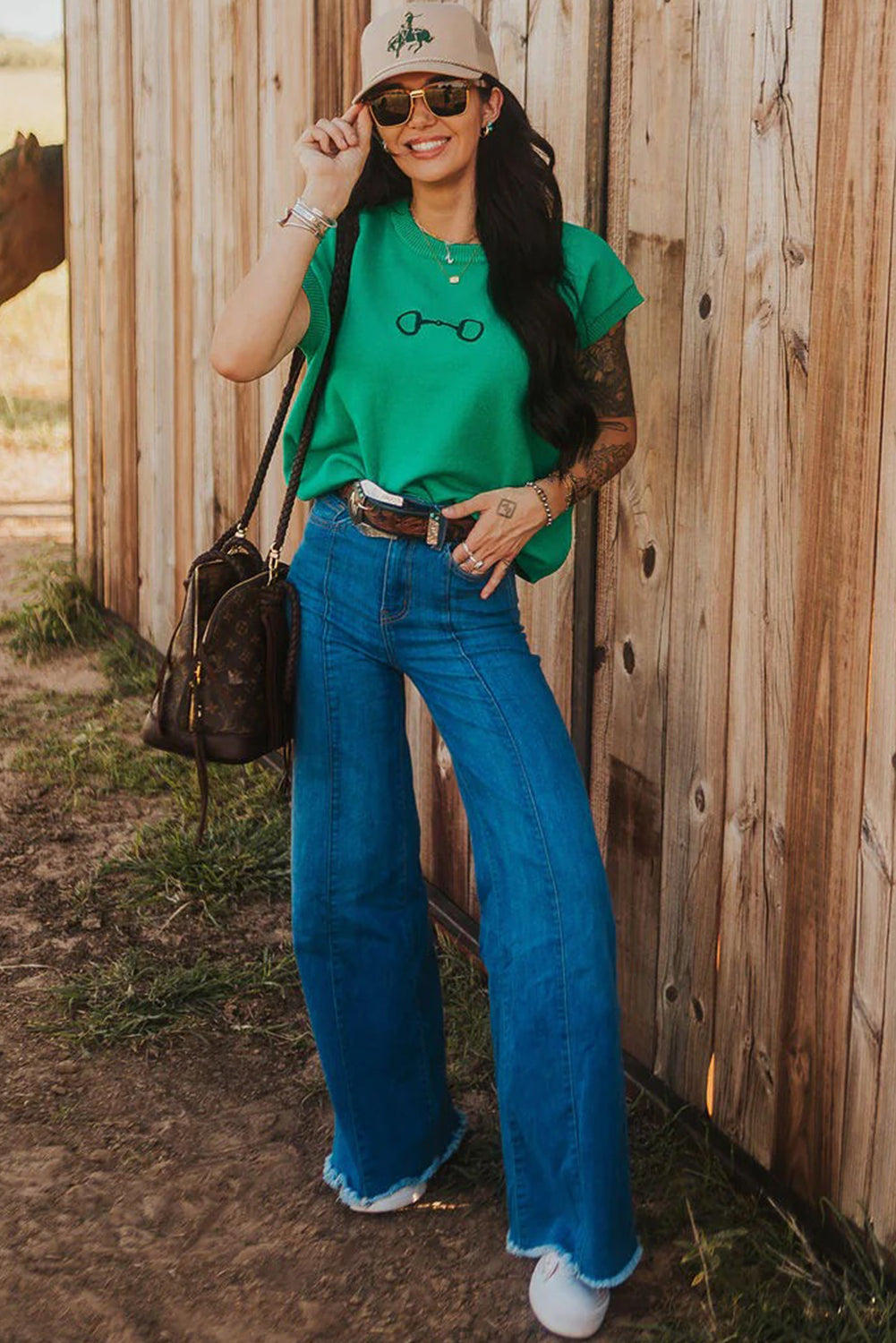 Green Bit Embroidered Knit Top