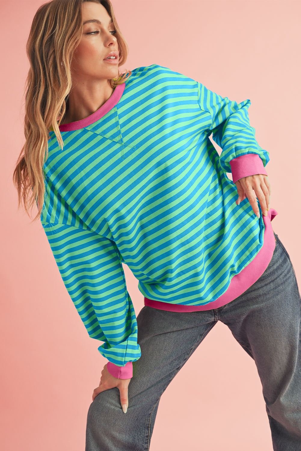 Sky Blue Stripe Oversized Pullover