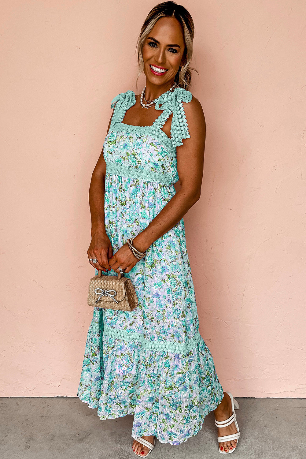 Green Floral Lace Maxi Dress