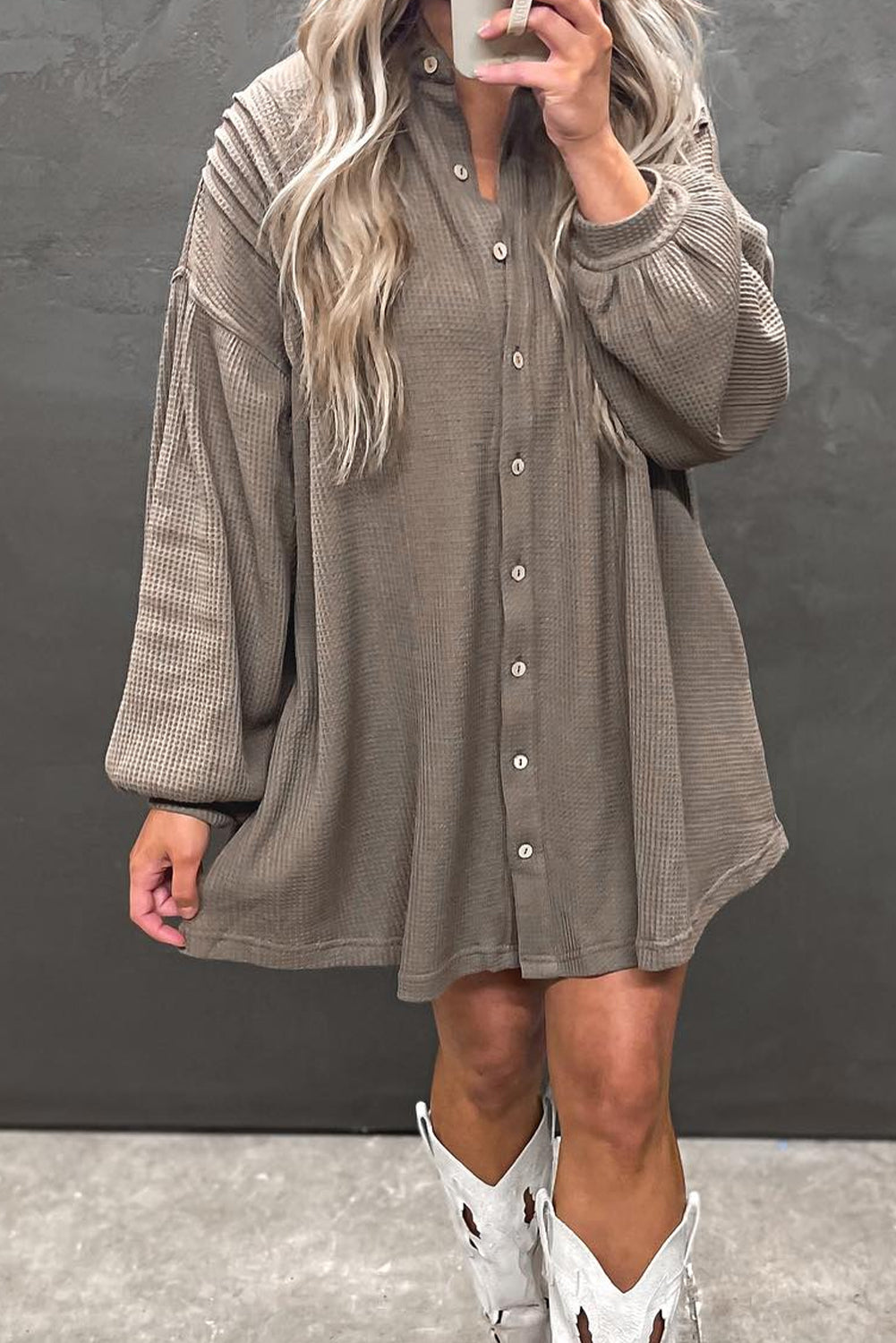 Simply Taupe Waffle Knit Mini Dress