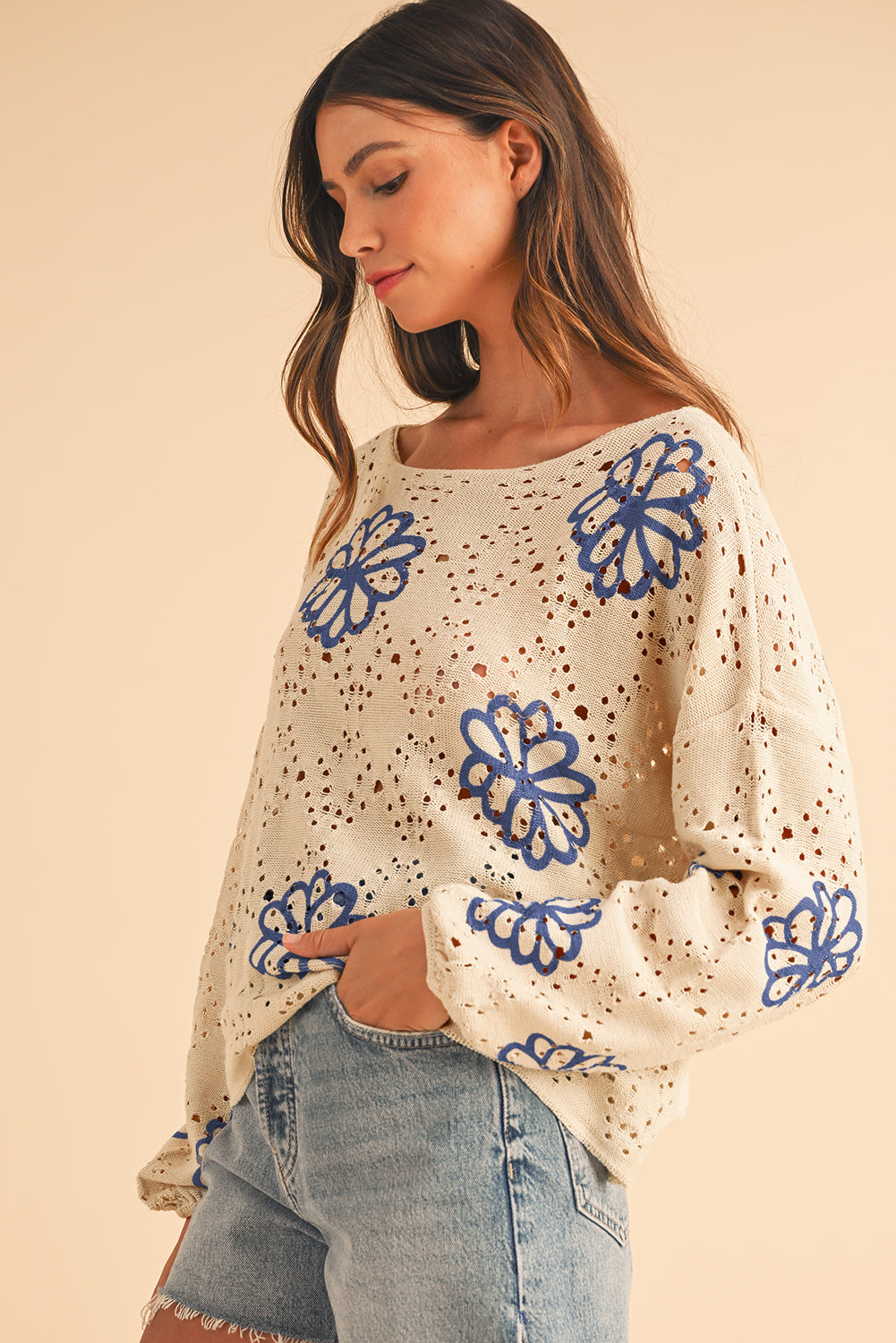 Petal Breeze Hollow Knit Sweater