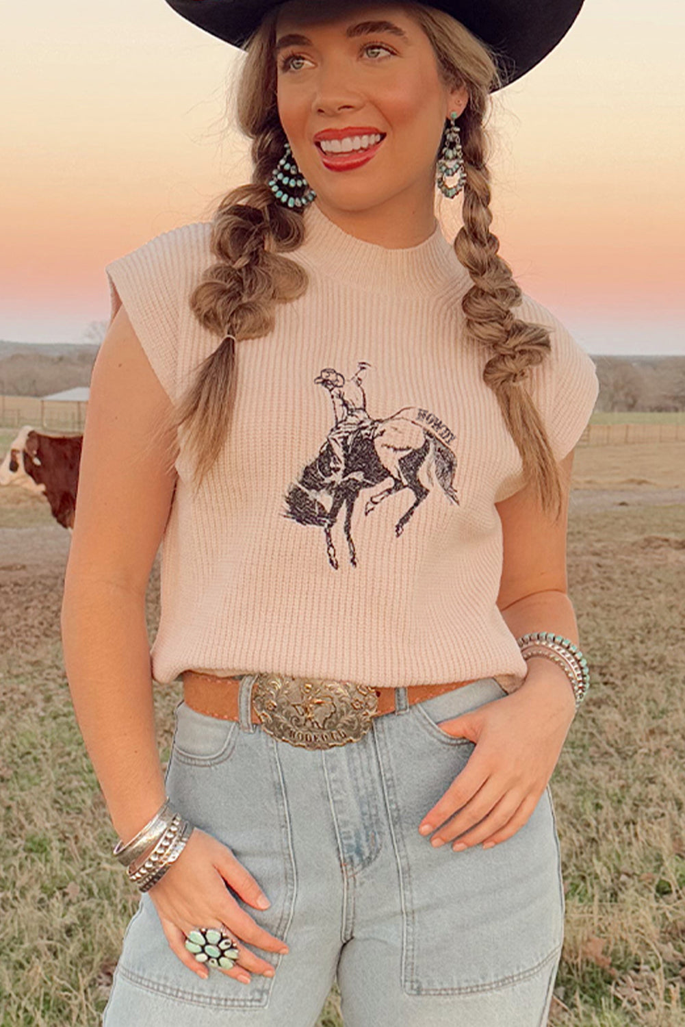Western Cowboy Graphic Knit Top