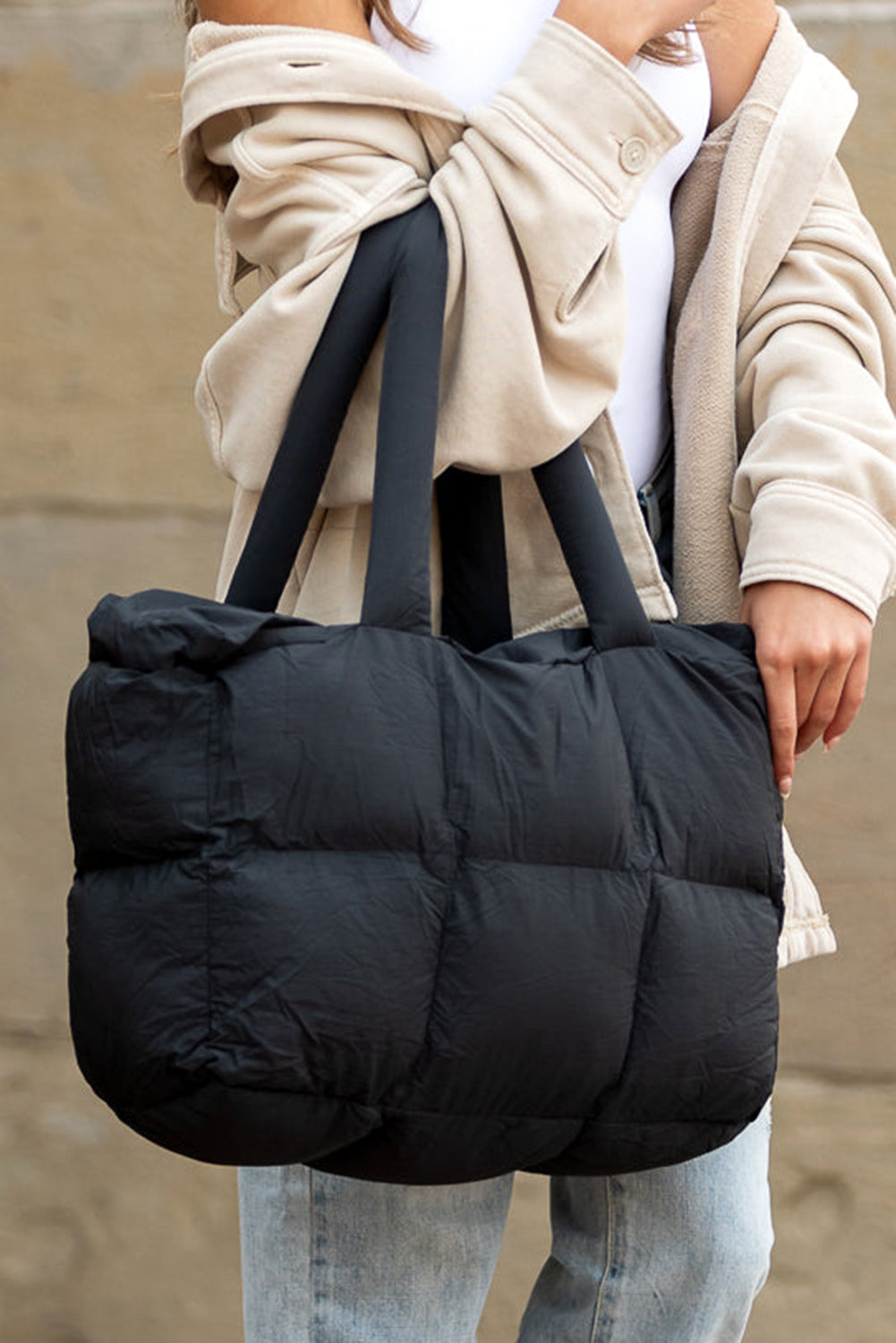 Black Quilted Tote Bag