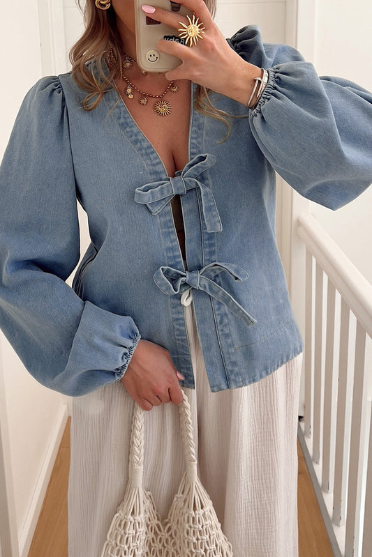 Denim Bloom Bow Top