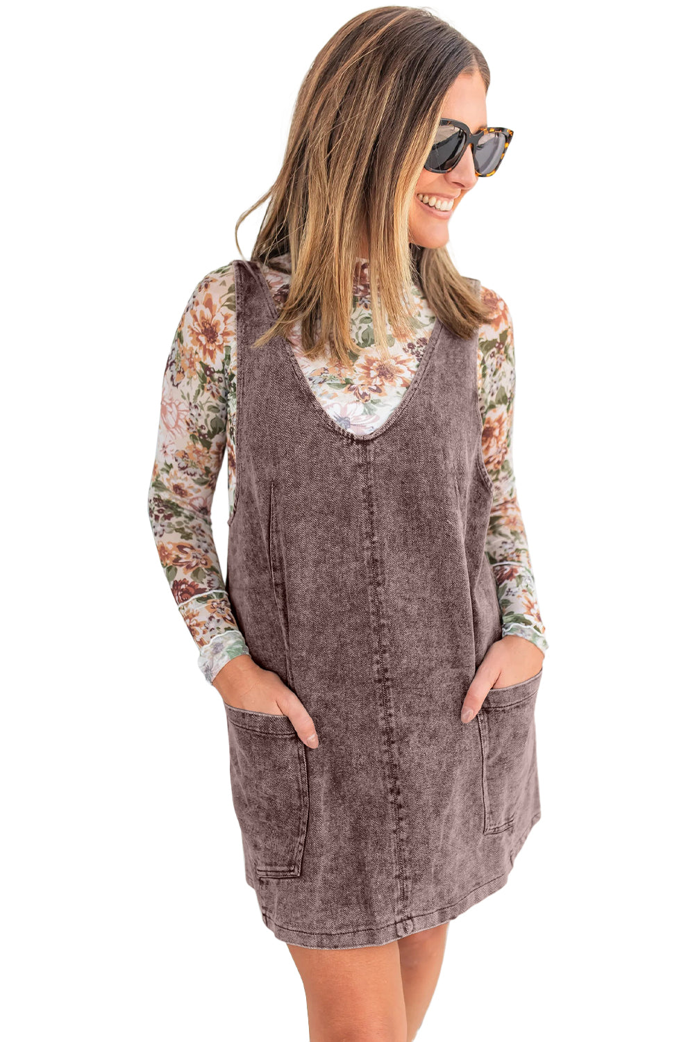 Retro Wash Denim V-Neck Mini Dress