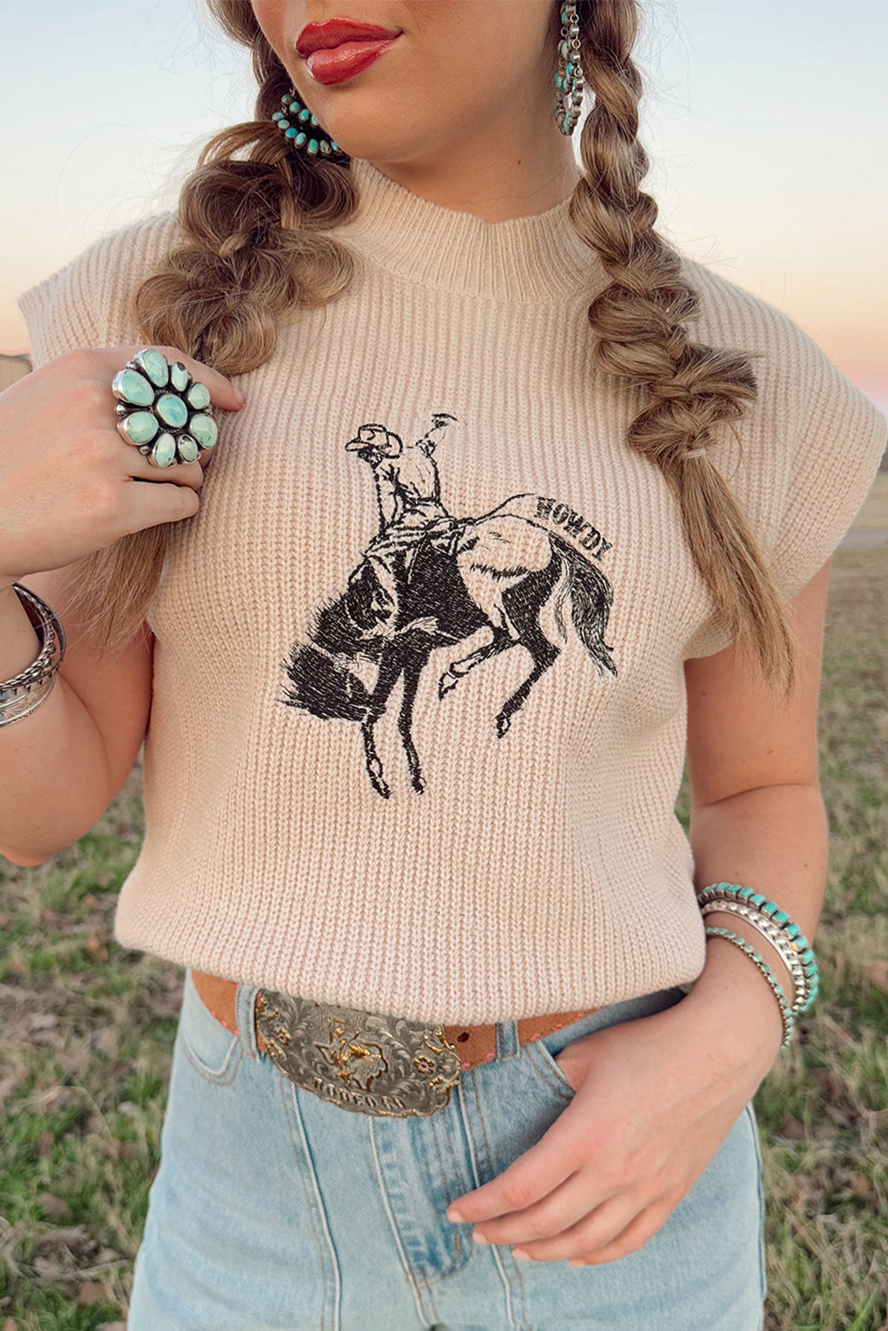 Western Cowboy Graphic Knit Top