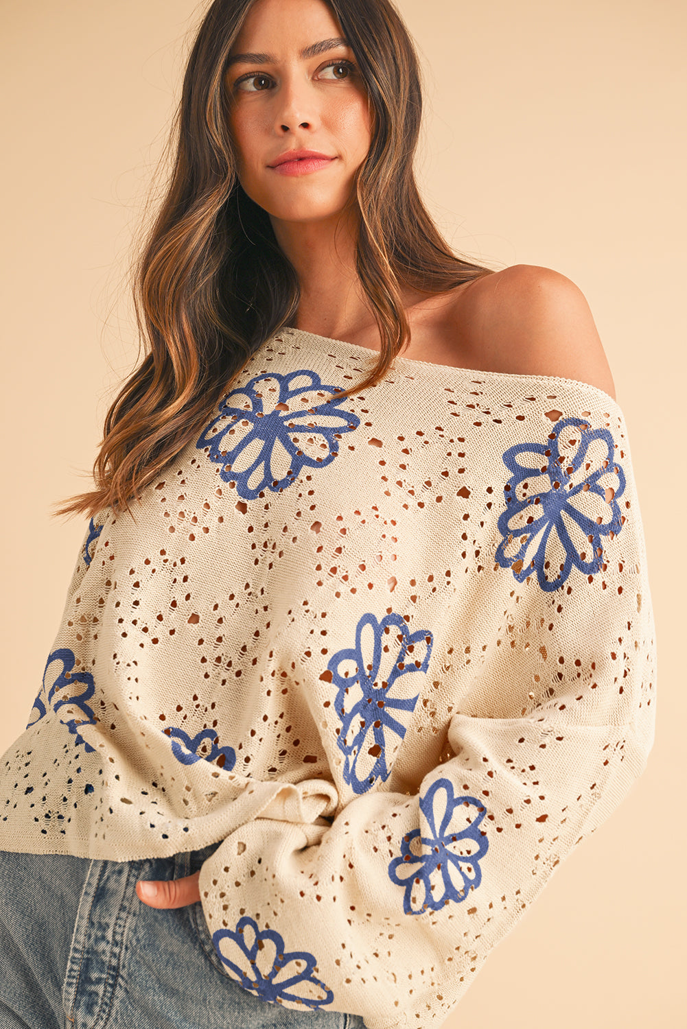 Petal Breeze Hollow Knit Sweater