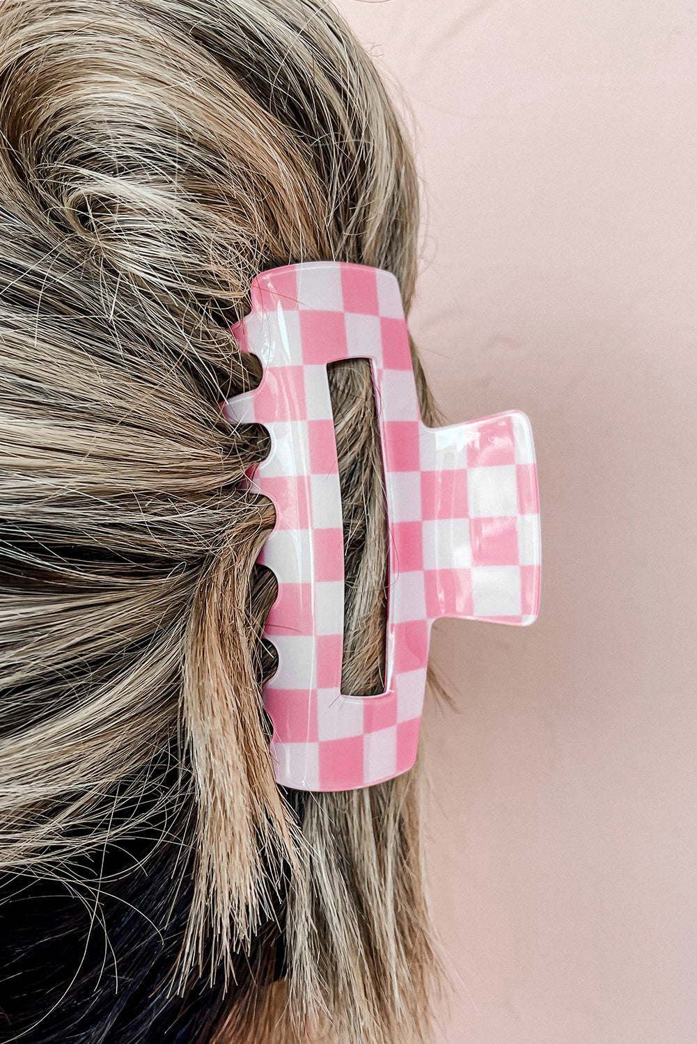 Pink Checkered Hair Clip