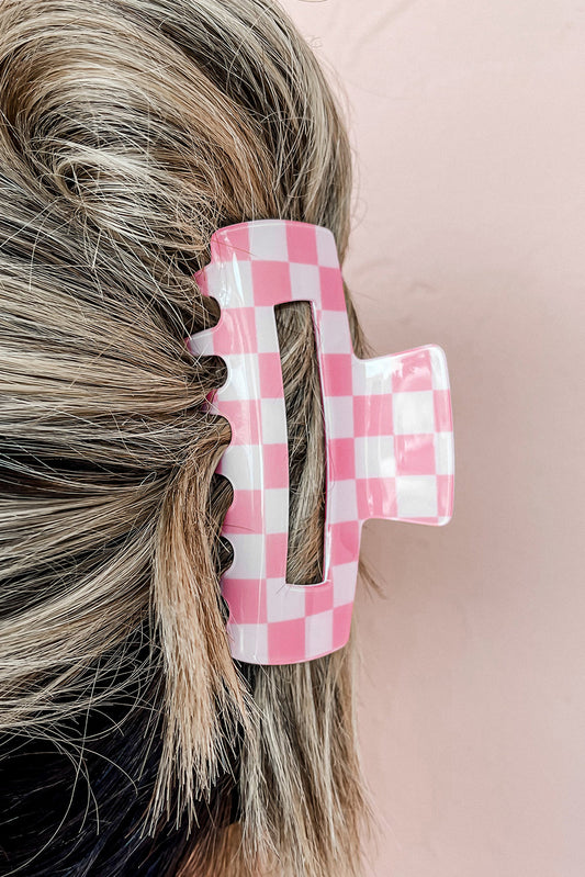 Pink Checkered Hair Clip
