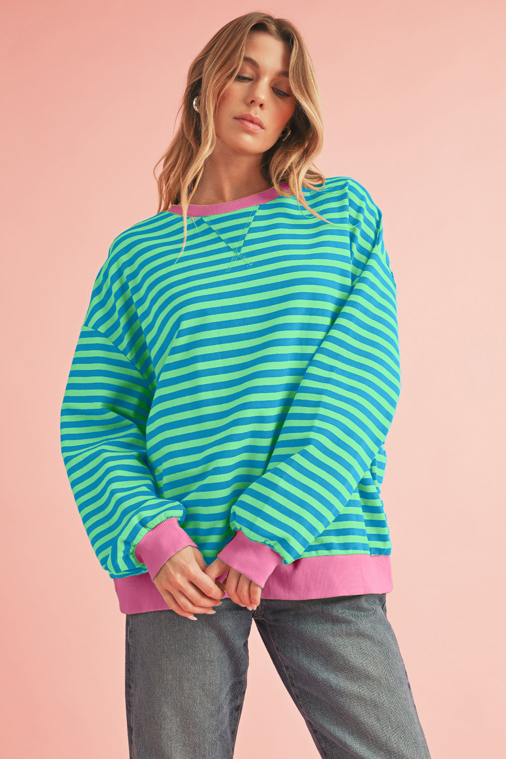 Sky Blue Stripe Oversized Pullover