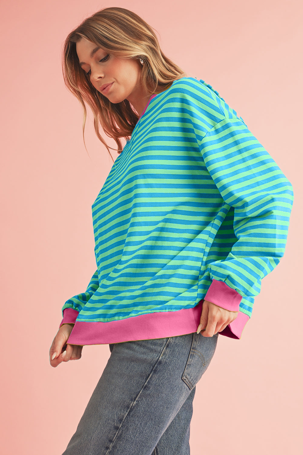 Sky Blue Stripe Oversized Pullover