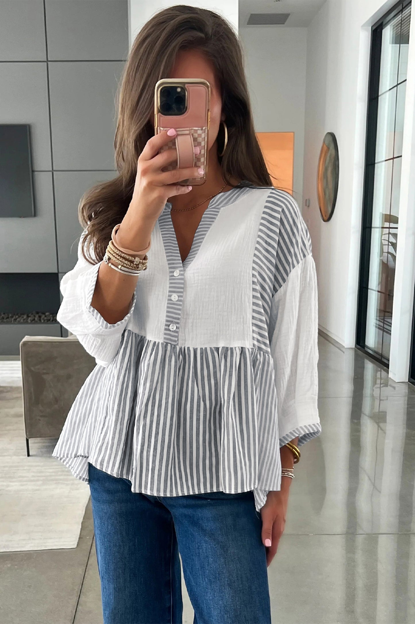 Soft Gray Stripe Blouse