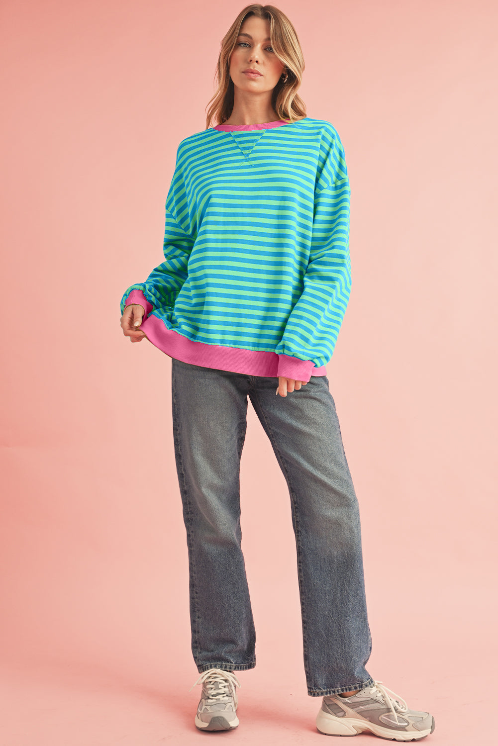 Sky Blue Stripe Oversized Pullover