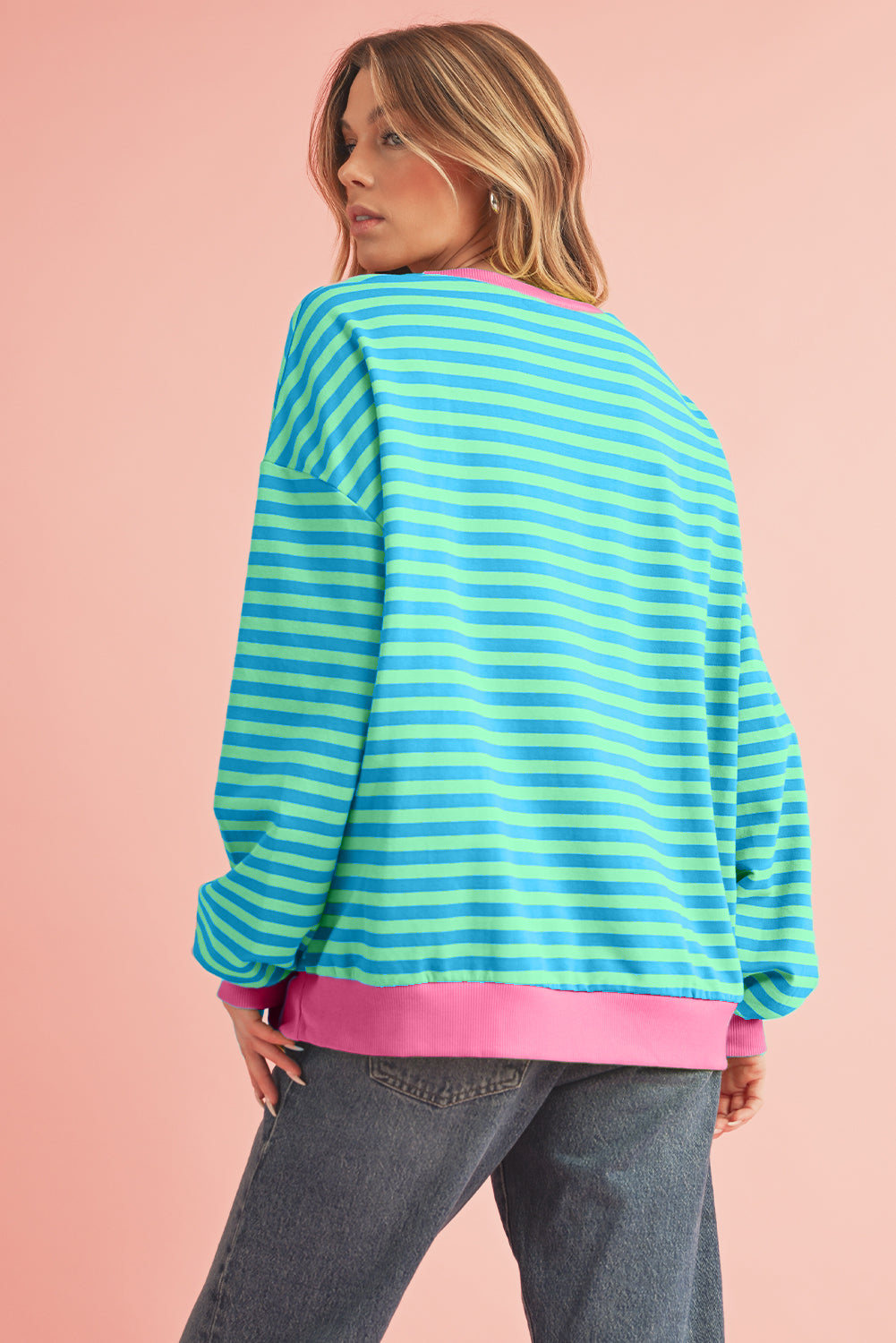 Sky Blue Stripe Oversized Pullover