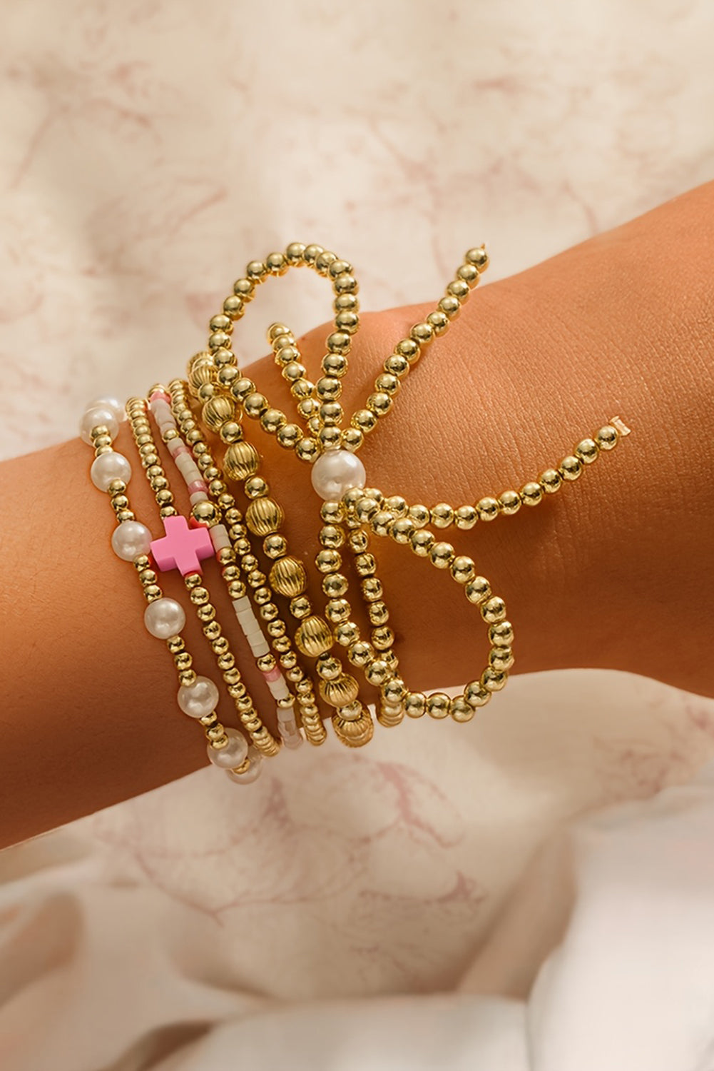 Pink Charm Beaded Bracelet Set
