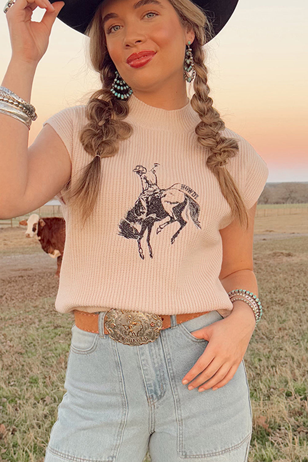 Western Cowboy Graphic Knit Top