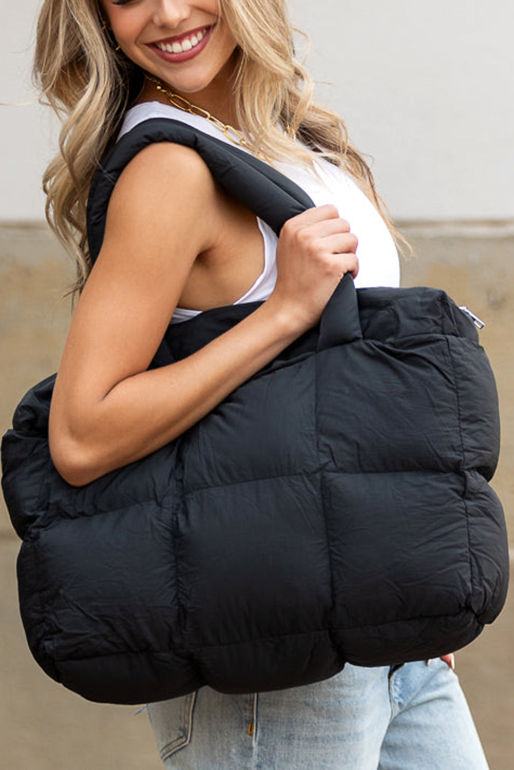 Black Quilted Tote Bag