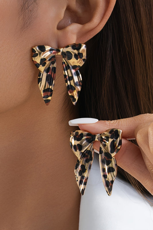Gold Leopard Print Bowknot Shape Earrings