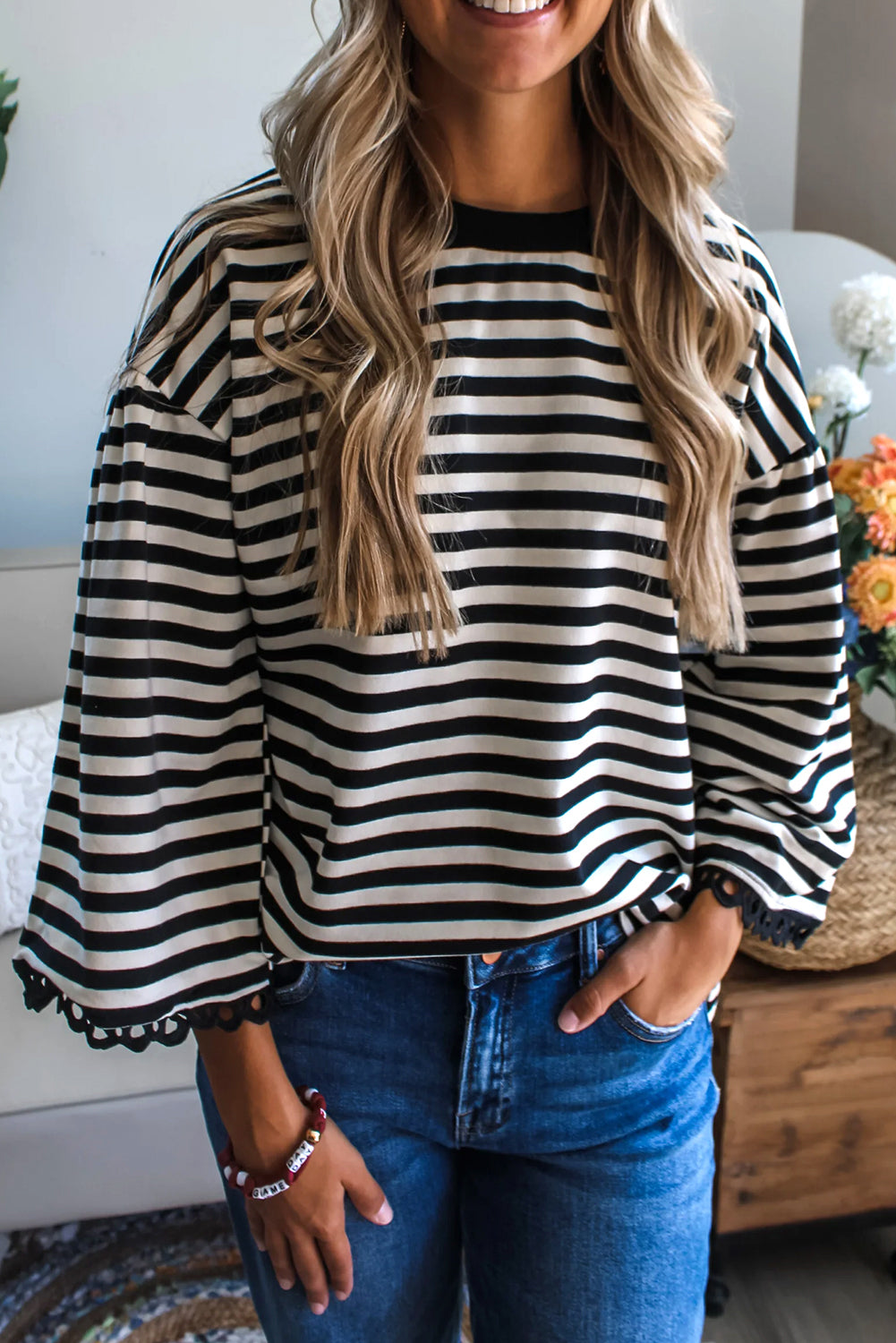 Stripe & Swing Bell Sleeve Tee