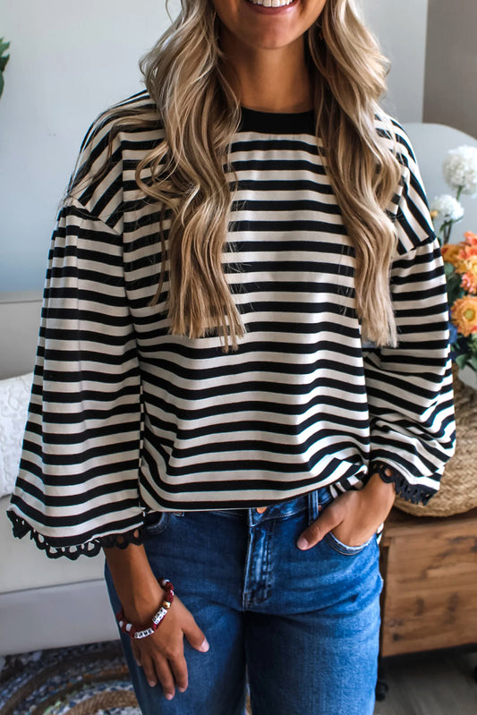 Stripe & Swing Bell Sleeve Tee