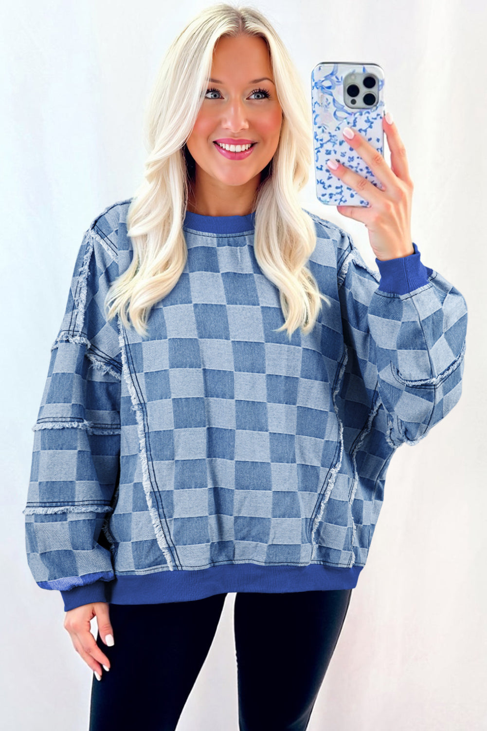 Denim Checkerboard Pullover