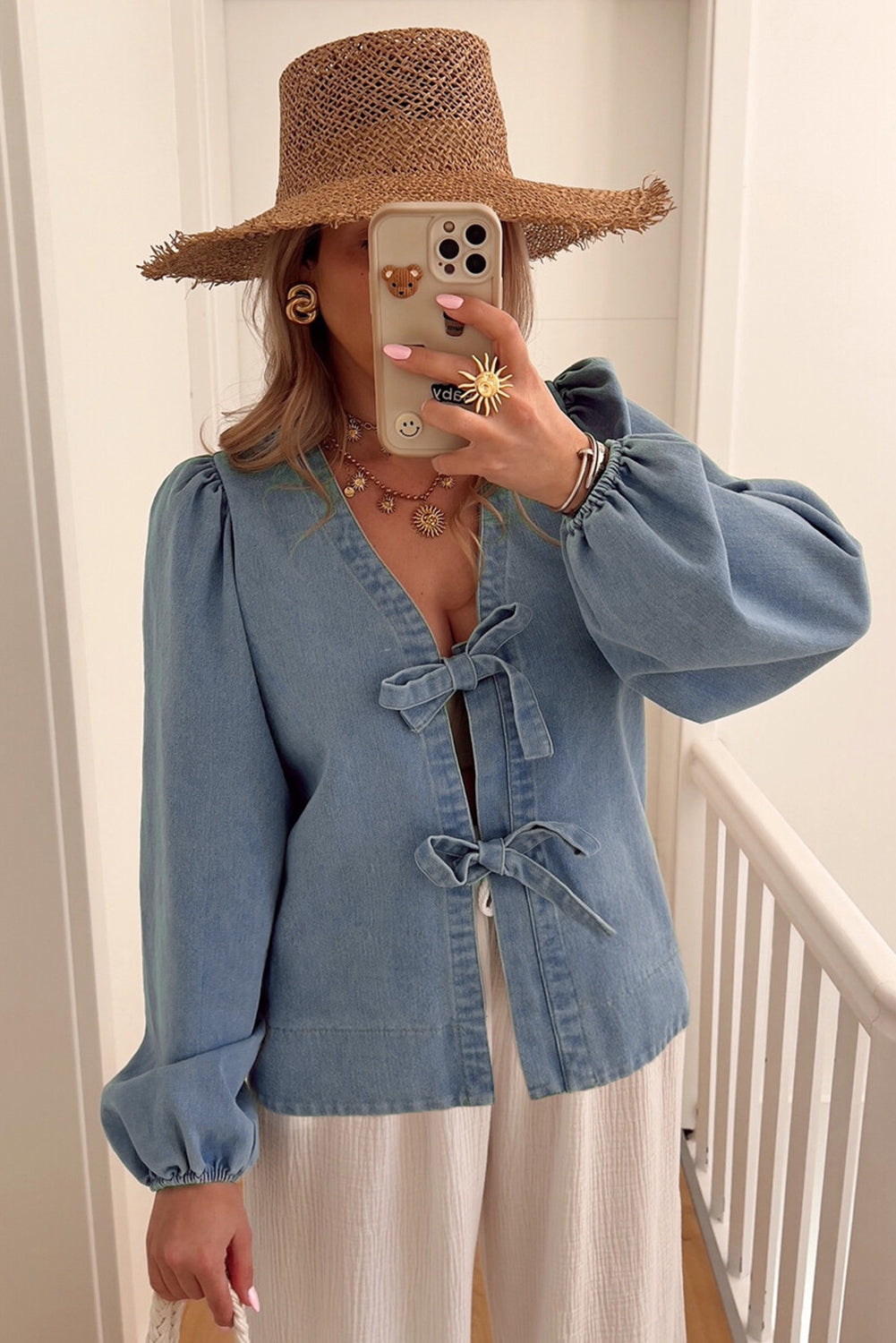 Denim Bloom Bow Top