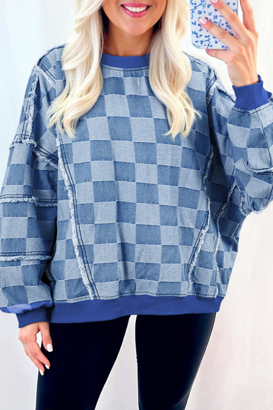 Denim Checkerboard Pullover