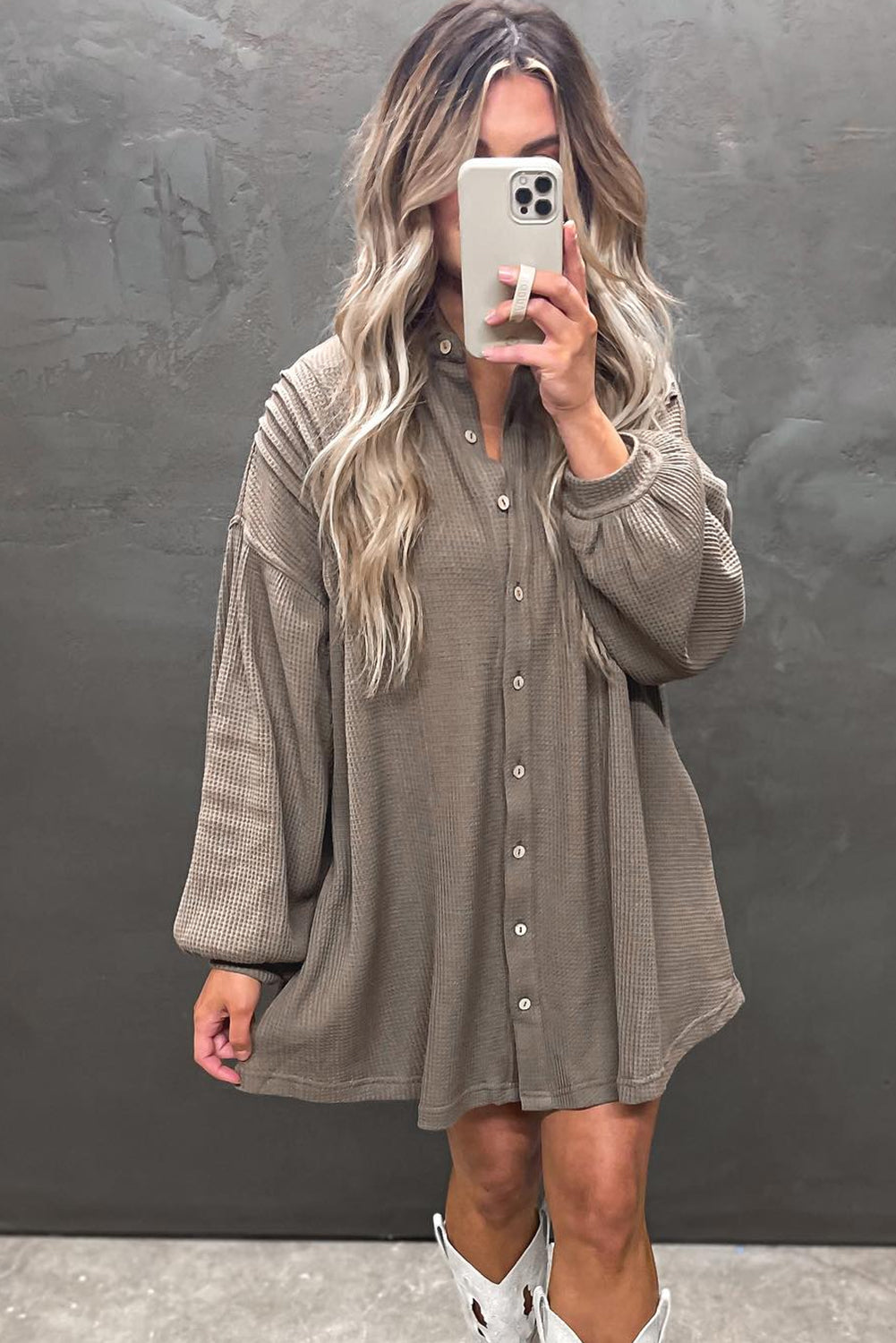 Simply Taupe Waffle Knit Mini Dress
