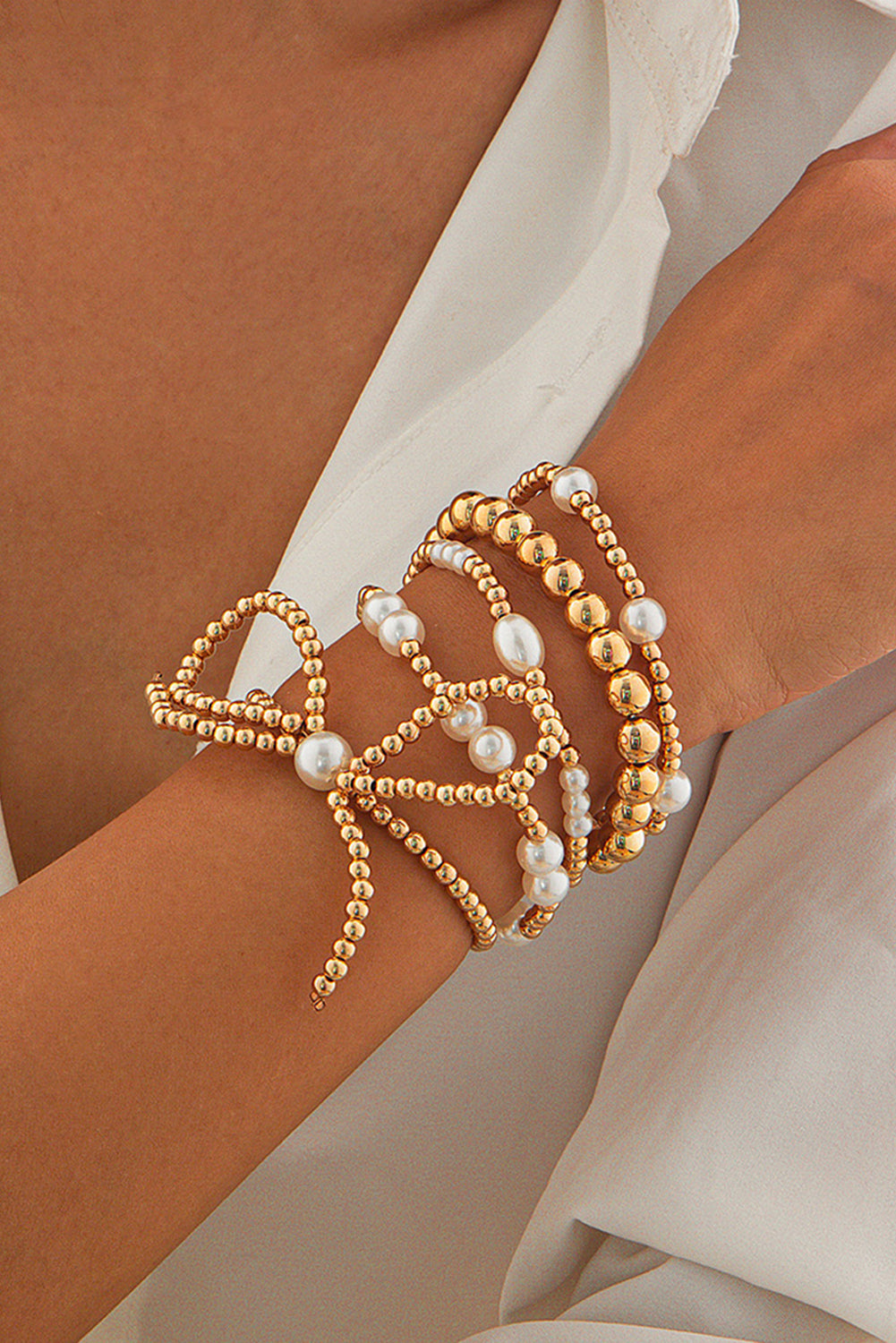 Delicate Glow Bow Pearl Bracelet Set