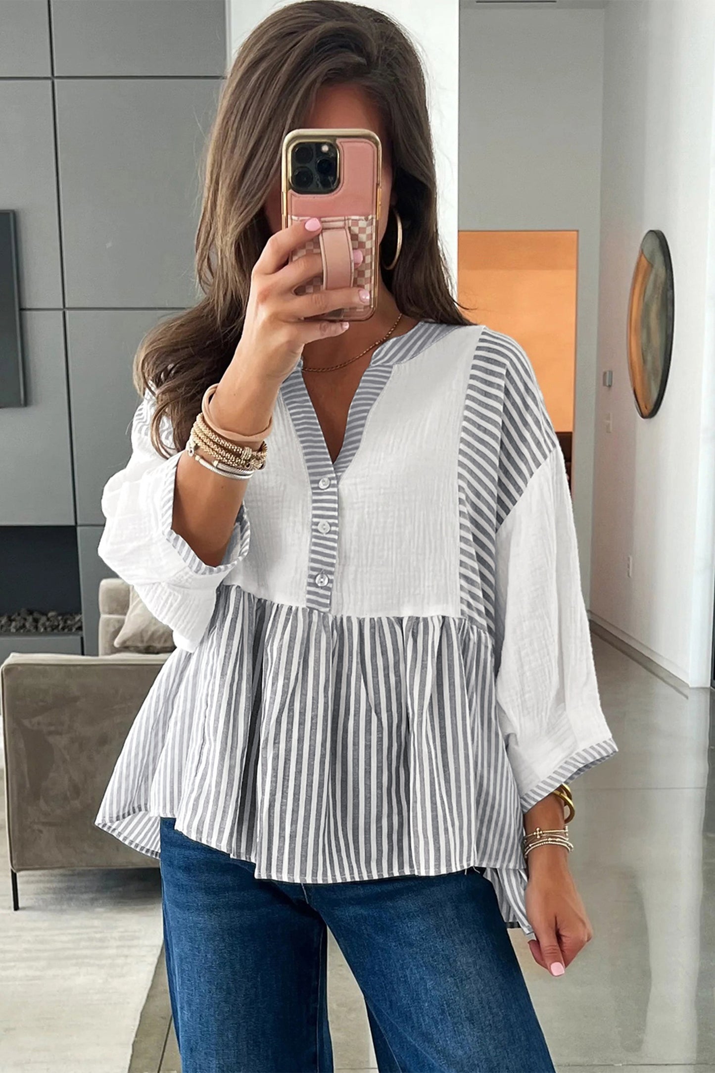 Soft Gray Stripe Blouse