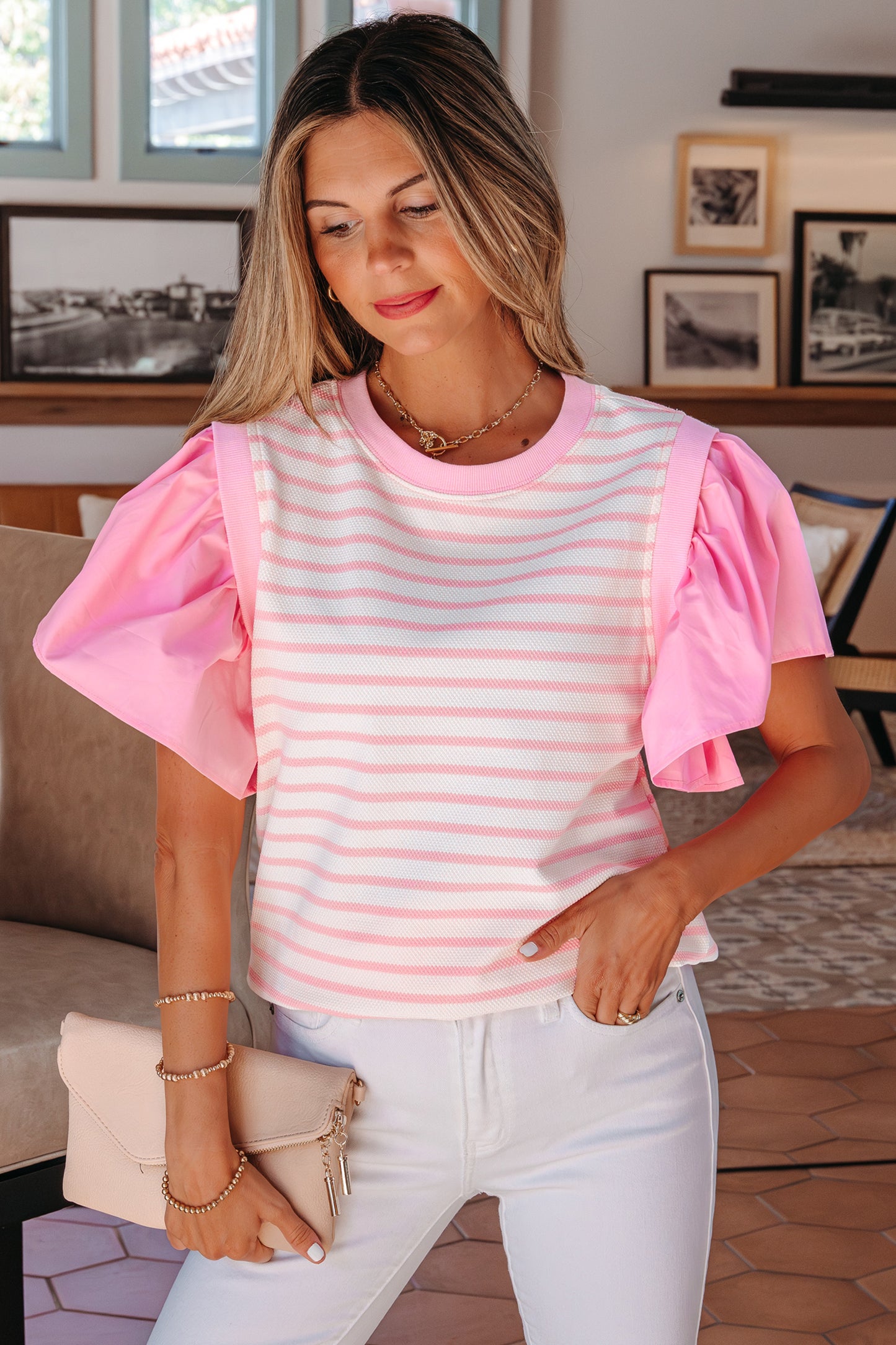 Ruffle Me Pink Patchwork Top