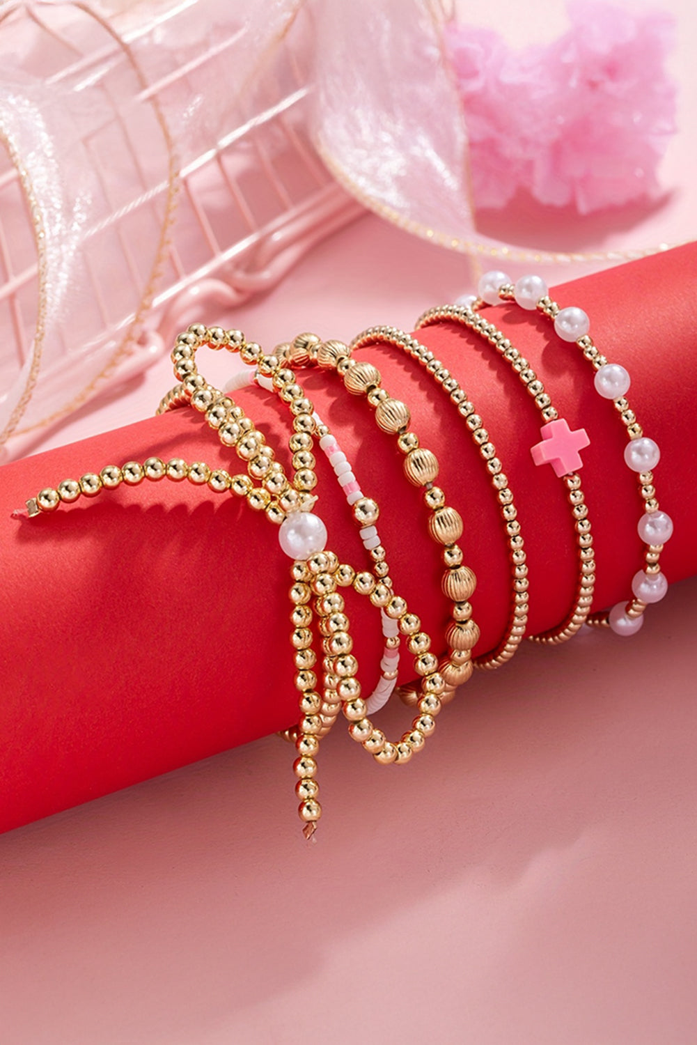 Pink Charm Beaded Bracelet Set