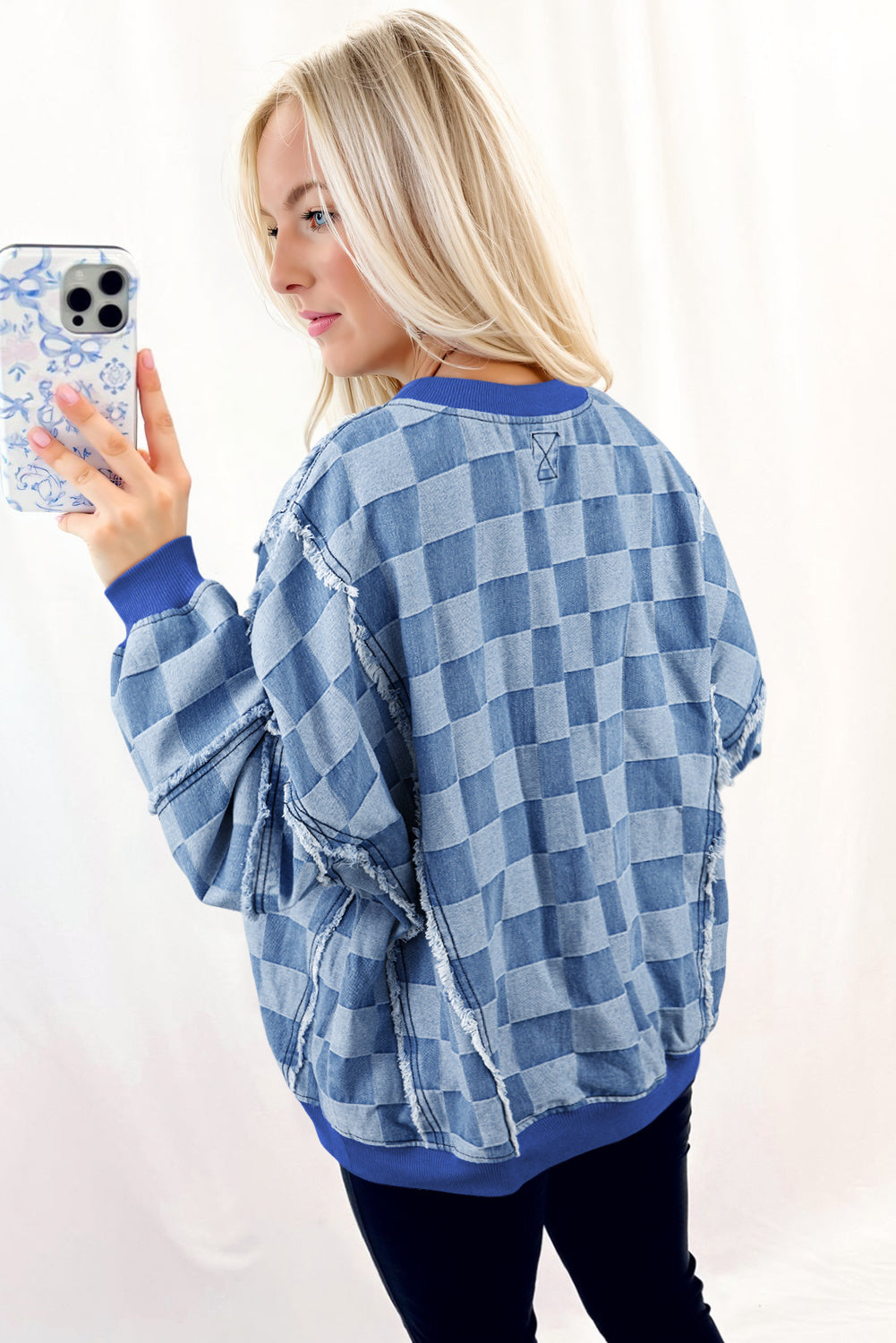Denim Checkerboard Pullover