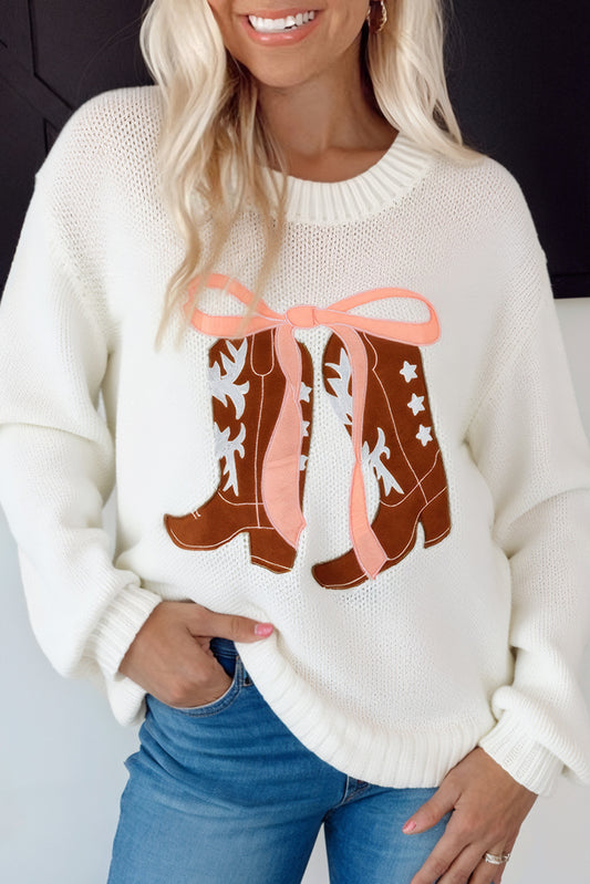 Western Belle Bow And Boots Sweater