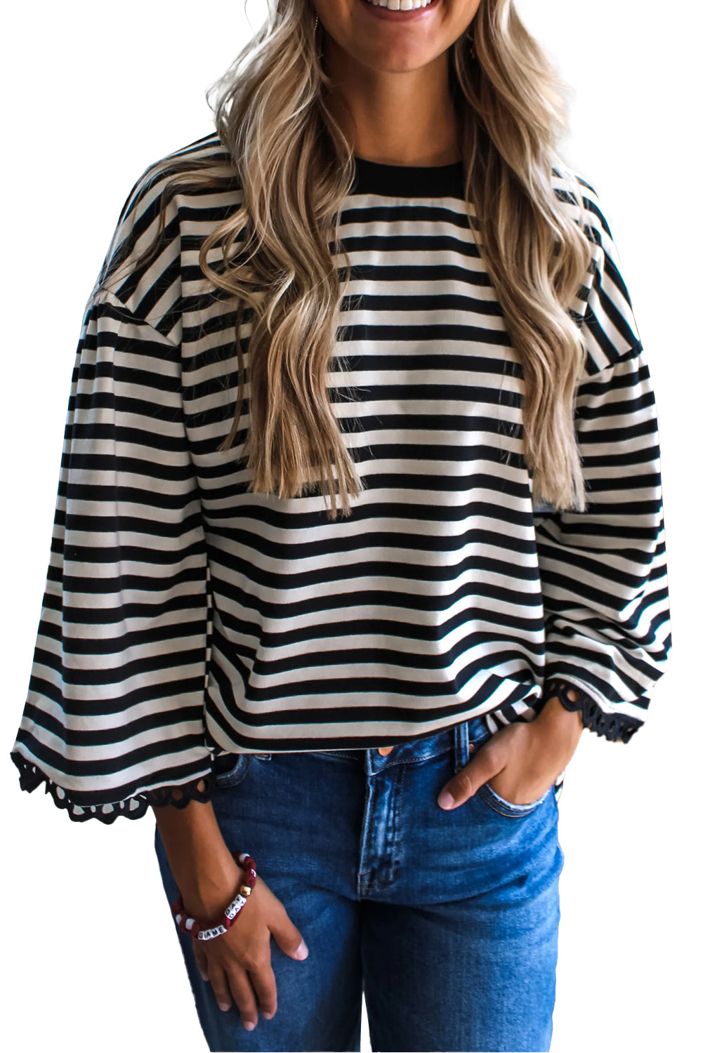 Stripe & Swing Bell Sleeve Tee